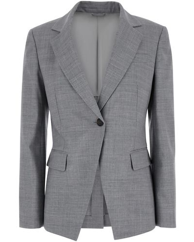 Brunello Cucinelli Single-Breasted Jacket With Notched Revers - Gray