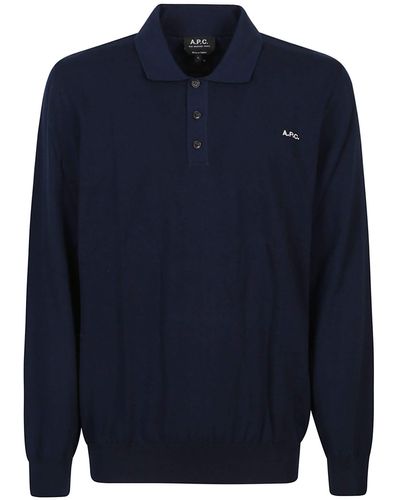 A.P.C. Blaise Long Sleeve Polo Shirt - Blue