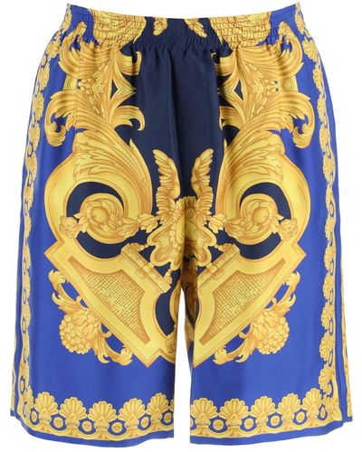 Versace Silk Shorts With 'barocco 660' Print - Blue