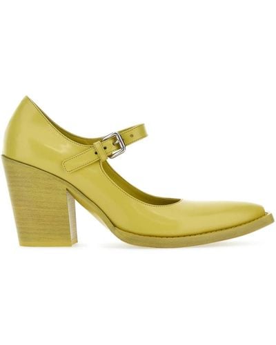 Prada 90mm Brushed Leather Court Shoes - Yellow