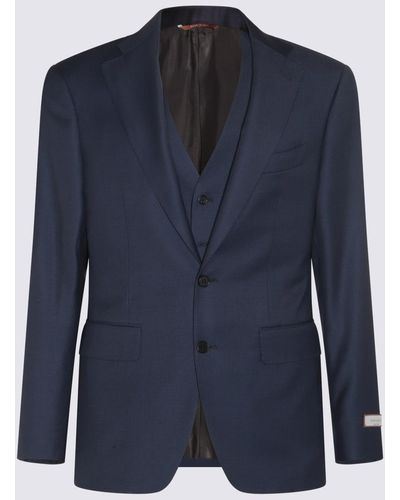 Canali Dark Wool Suits - Blue