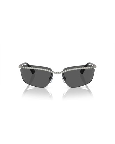 Swarovski Embellished Rectangle Frame Sunglasses - Gray