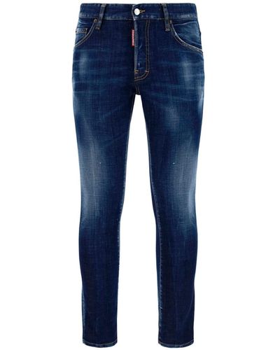 DSquared² Logo Patch Slim Fit Jeans - Blue