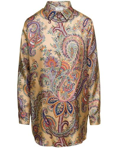 Etro Blouse With All-Over Paisley Motif And Button Fatening - Natural