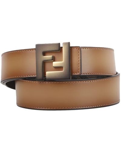 Fendi Reversible Leather Belt With Ff Motif - Brown
