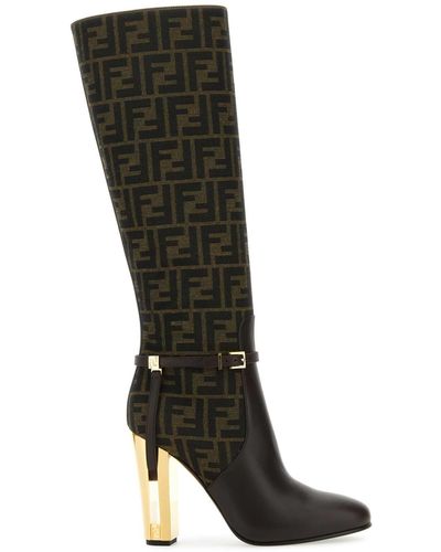 Fendi Embroidered Leather And Fabric Delfina Boots - Black