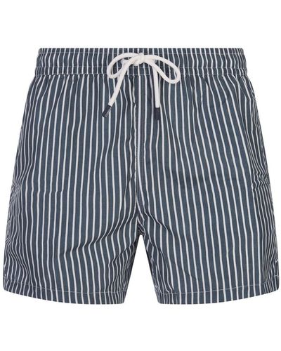Fedeli Dark Blue And White Striped Swim Shorts