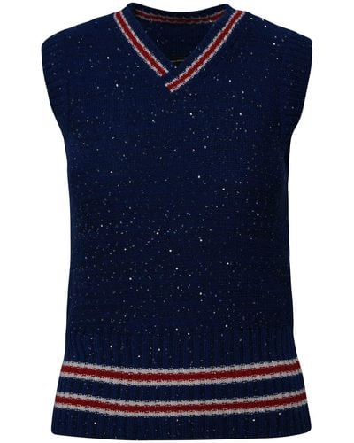 MSGM Blue Wool Blend Varsity Sweater