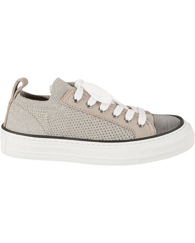 Brunello Cucinelli Shiny Knit Pair Of Trainers - White