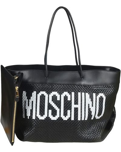 Moschino Logo Printed Braid-detailed Tote Bag - Black