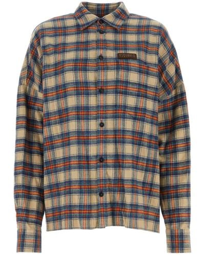 DSquared² Embroidered Flannel Oversize Shirt - Grey
