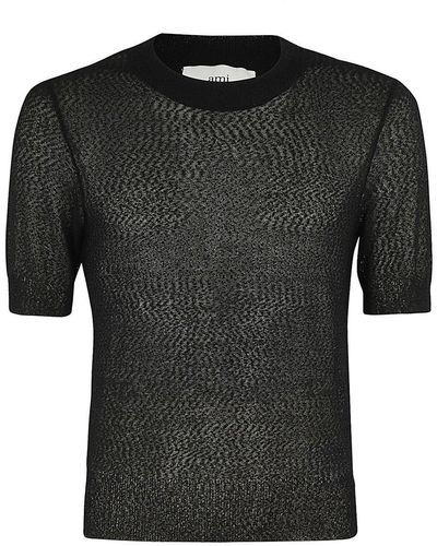 Ami Paris Crewneck Knitted T-Shirt - Black