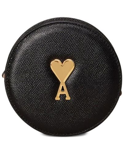 Ami Paris Leather Round Paris Paris Crossbody Bag - Black