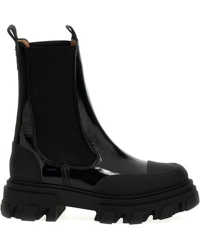 Ganni Shiny Ankle Boots - Black