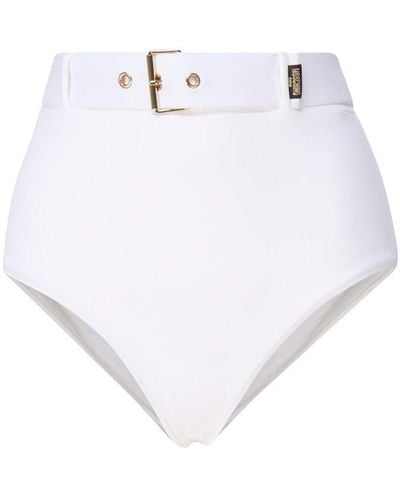 Moschino High-Waist Belted Stretched Bikini Bottoms - White