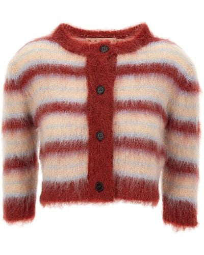 Marni "iconic Brushed Stripes" Mohair Cardigan - Red