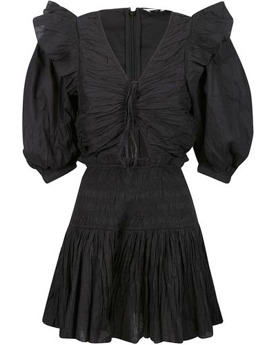 Sea Paco Solid Puff Sleeved Dress - Black