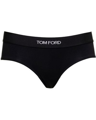 Tom Ford 'signature Boy Short' Briefs With Logo Waistband In Stretch-jersey - Black