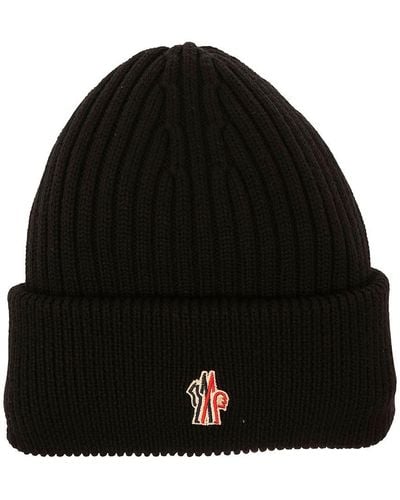 3 MONCLER GRENOBLE Ribbed Beanie With Logo Patch - Black