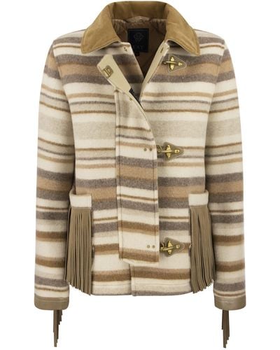 Fay 3-Hook Jacket With Fringes - Brown