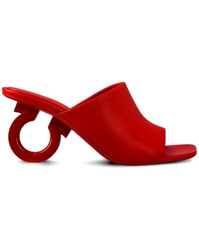 Ferragamo Sculpted-Heeled Slip-On Mules - Red