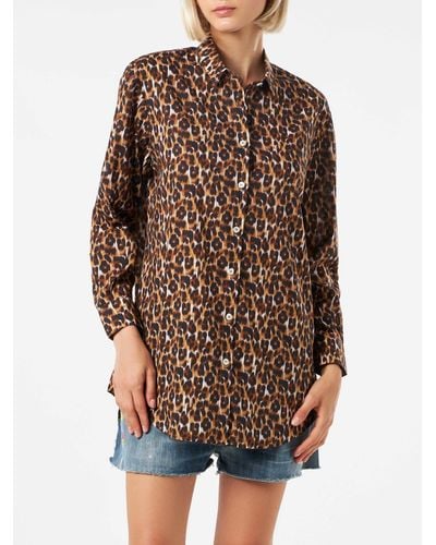Mc2 Saint Barth Leopard Print Cotton Shirt With Embroidery - Brown