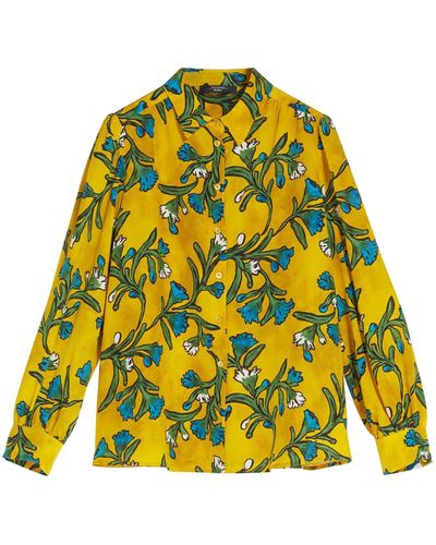 Weekend by Maxmara Epopea Silk Crepe Shirt With Flower Print - Yellow