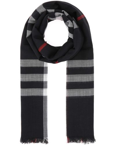 Burberry Embroidered Wool Blend Scarf - Black