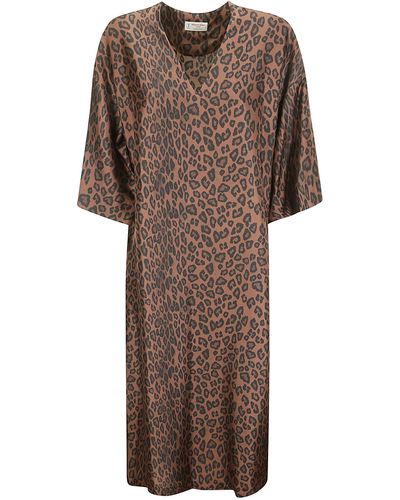 Alberto Biani Dark Spotted Silk Tunic Dress - Brown