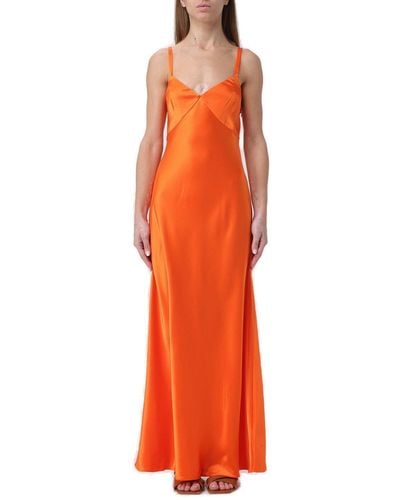 Polo Ralph Lauren V-Neck Midi Satin Slip Dress - Orange