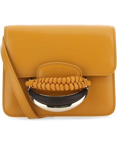 Chloé Mustard Leather Kattie Clutch - Orange