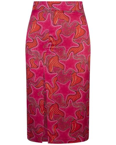 ALESSANDRO ENRIQUEZ Midi Pencil Skirt With Star Print - Red