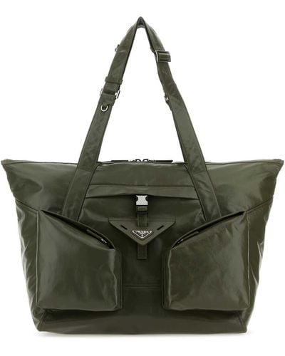 Prada Leather Shopping Bag - Green