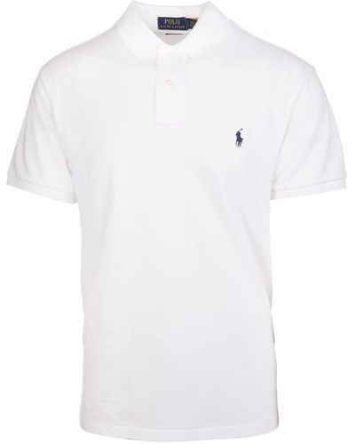 Ralph Lauren Man And Navy Blue Slim-fit Pique Polo Shirt - White