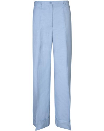 P.A.R.O.S.H. Dusty Viscose Linen Trousers - Blue
