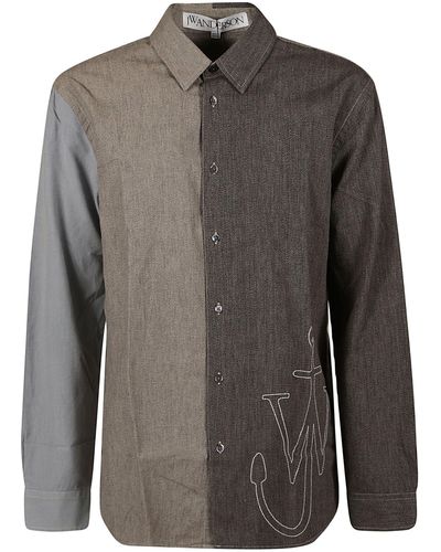 JW Anderson Anchor Classic Fit Patchwork Shirt - Grey