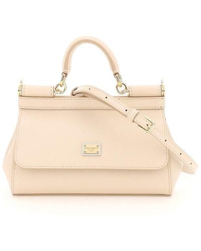 Dolce & Gabbana Small Sicily Bag In Dauphine Leather - White
