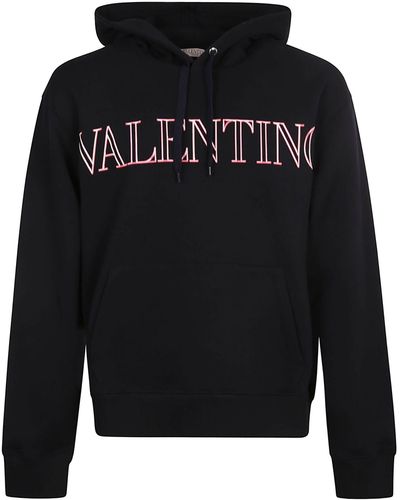 Valentino Logo Print Hoodie - Men - Black