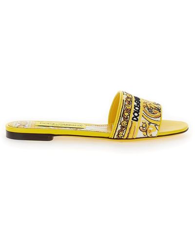 Dolce & Gabbana Sliders With Embroidered Majolica Pattern - Yellow