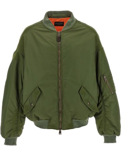 Balenciaga Off Shoulder Bomber Jacket - Green