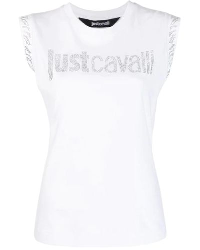 Just Cavalli T-shirt 74mw601 S Logo Crystal Cotton Jersey - White
