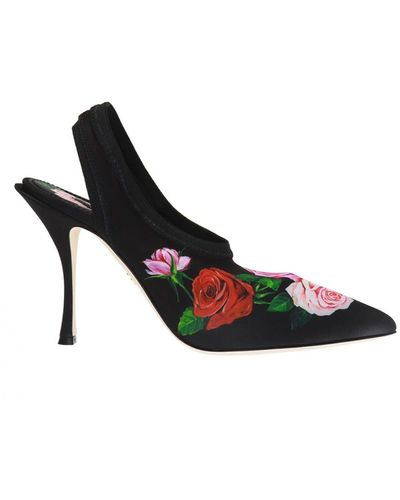 Dolce & Gabbana Floral-print Stretch-jersey Slingback Pumps - Black