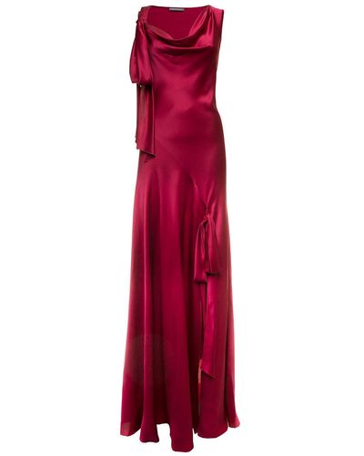 Alberta Ferretti Silk Satin Long Dress With Bows Woman - Red