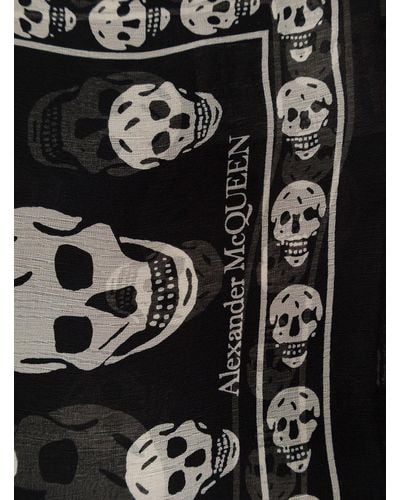 Alexander McQueen Black Scarf With Skull Print All-over In Modal Blend Woman