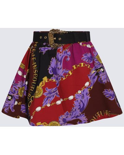 Versace Multicolour Silk Baroque Skirt - Red