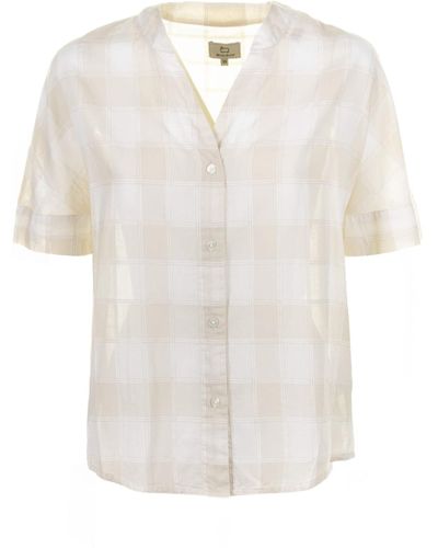 Woolrich Checked V-neck Short-sleeved Shirt - White