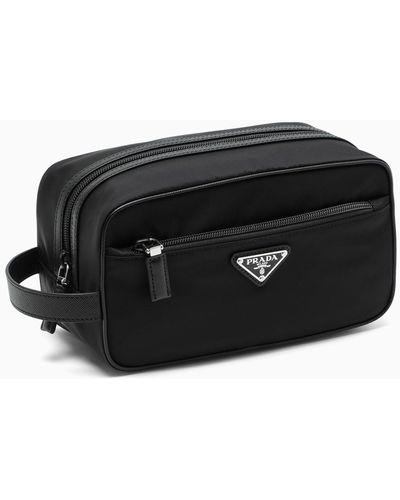 Prada Black Re-nylon And Leather Pouch