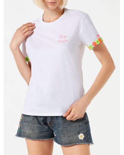 Mc2 Saint Barth Cotton T-Shirt With Ibiza Hippie Embroidered - White