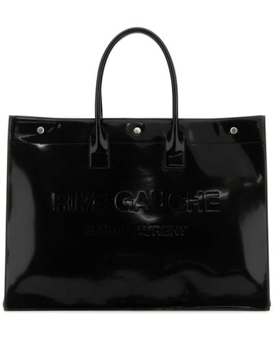 Saint Laurent Leather Large Rive Gauche Shopping Bag - Black
