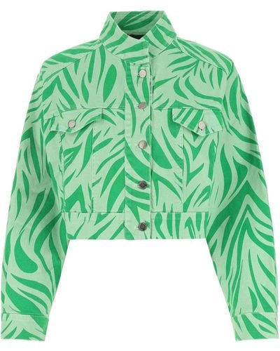 DEPENDANCE Printed Stretch Denim Oversize Jacket - Green